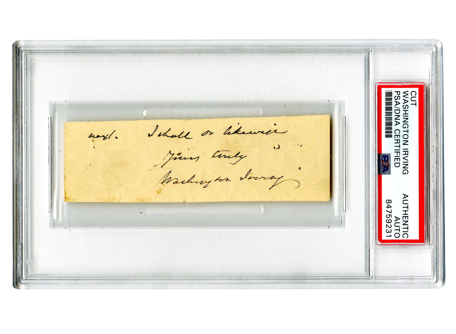 Washington Irving PSA Graded Clipped Letter Conclusion & Signature (1 of 3)