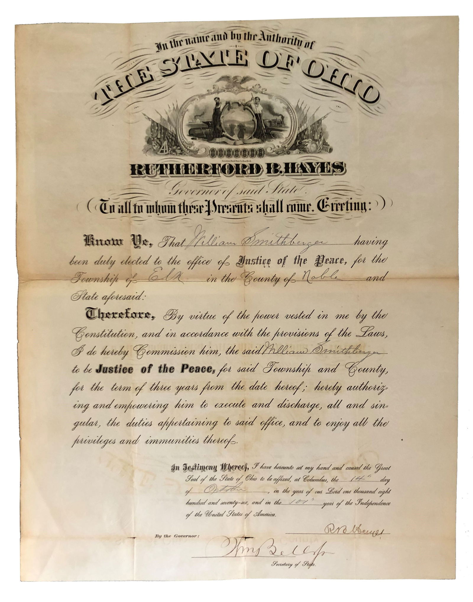 R. B. Hayes Document Signed, 1876 (1 of 4)