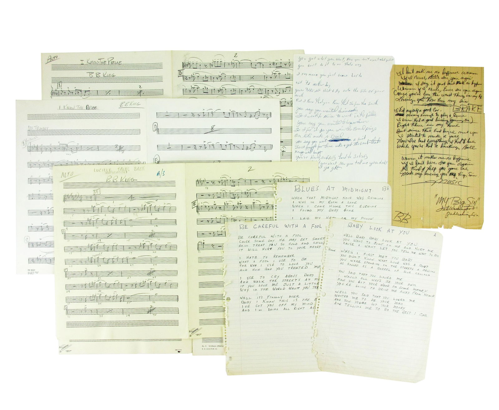 B. B. King Archive of 7 Handwritten Sheets of Lyrics and Music (1 of 8)