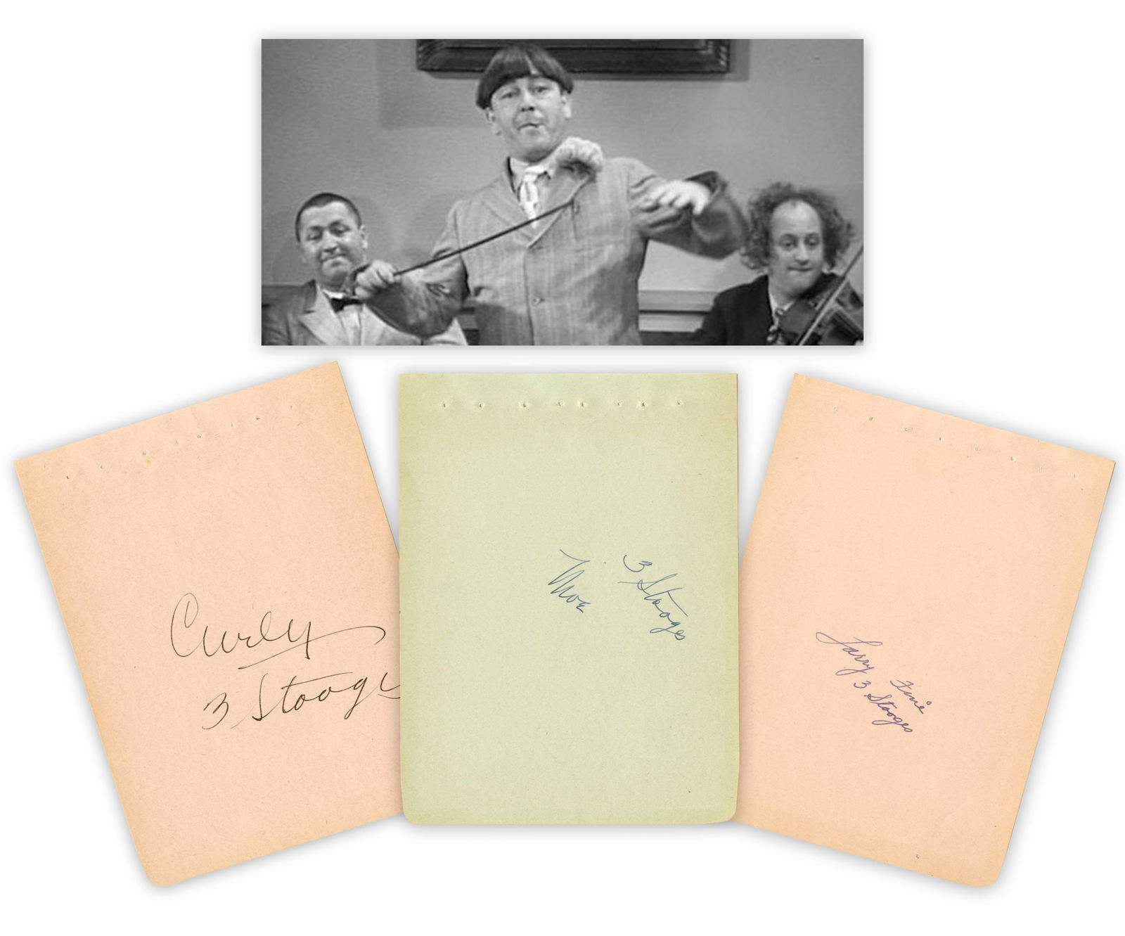 The Three Stooges (moe, Larry, & Curly) Autograph Pages Auction The Three Stooges (moe, Larry, & Curly) Autograph Pages Auction