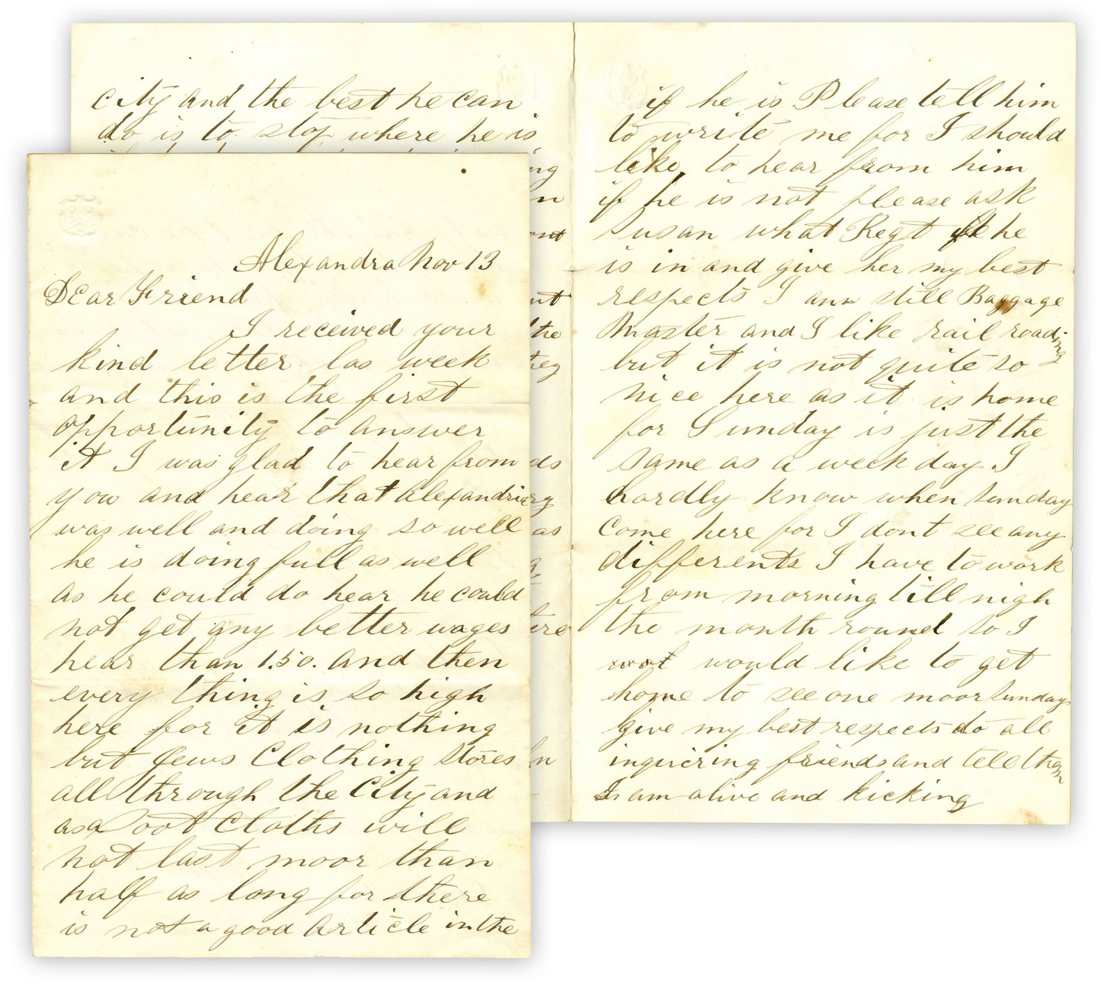 1864 Virginia Anti-Jewish Letter, "…nothing but Jews clothing stores all through the City̷ (1 of 4)