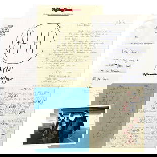 Allen Ginsberg Archive (5) Near End of Life: Letters, Sig, and Photo: Allen Ginsberg Archive (5) Near End of Life: Letters, Sig, and Photo A small archive of two letters, a signed sheet, a black and white photograph, and a grade book relating to Allen Ginsberg. Dating f