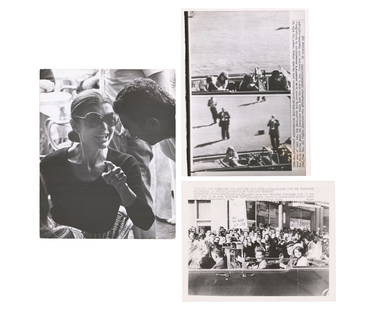 2 JFK Assassination Photos with Ron Galella Jackie Onassis Photograph: 2 JFK Assassination Photos with Ron Galella Jackie Onassis Photograph A small group of three photographs related to the John F. Kennedy assassination and Jackie Kennedy. Of varying sizes, dating from