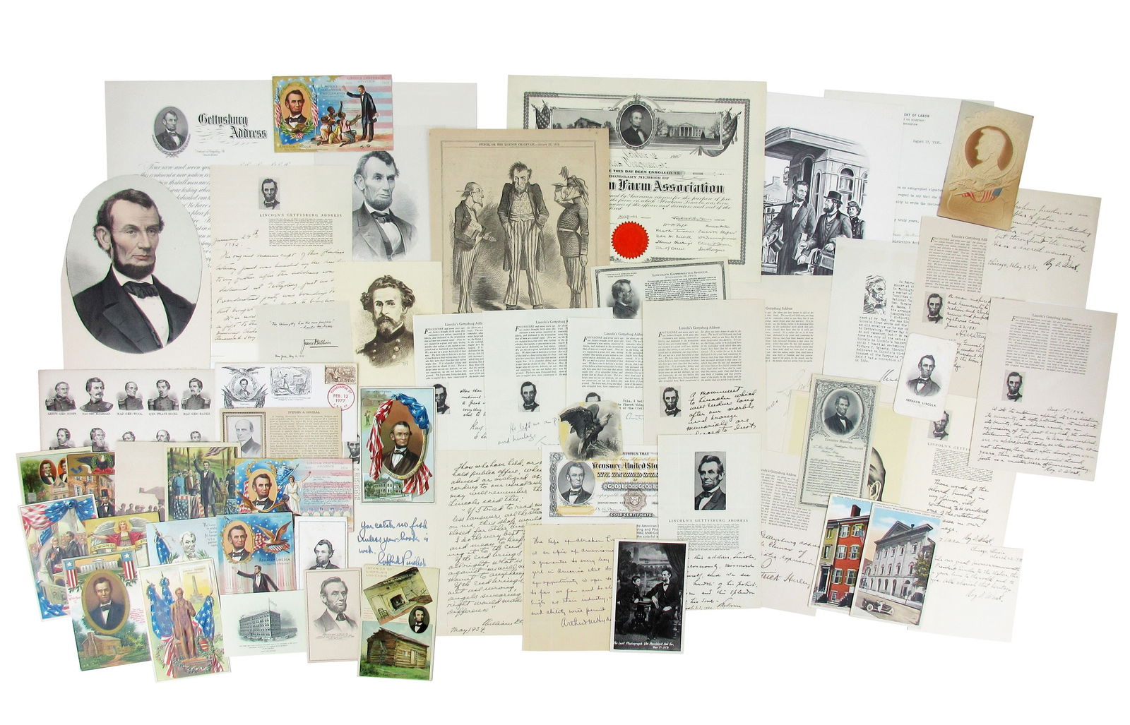 Lincoln-Related Archive (50+) Signed Addresses, Postcards, Engravings, Etc. (1 of 5)