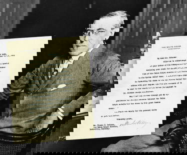 Woodrow Wilson TLS Thanking Donor for Syrian Relief Funds: Woodrow Wilson TLS Thanking Donor for Syrian Relief Funds A typed letter signed by President Woodrow Wilson from his New Jersey summer White House. 1p, measuring 6.75" x 8.75", "Shadow Lawn", New Jers
