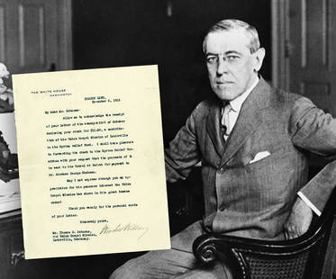 Woodrow Wilson TLS Thanking Donor for Syrian Relief Funds: Woodrow Wilson TLS Thanking Donor for Syrian Relief Funds A typed letter signed by President Woodrow Wilson from his New Jersey summer White House. 1p, measuring 6.75" x 8.75", "Shadow Lawn", New Jers