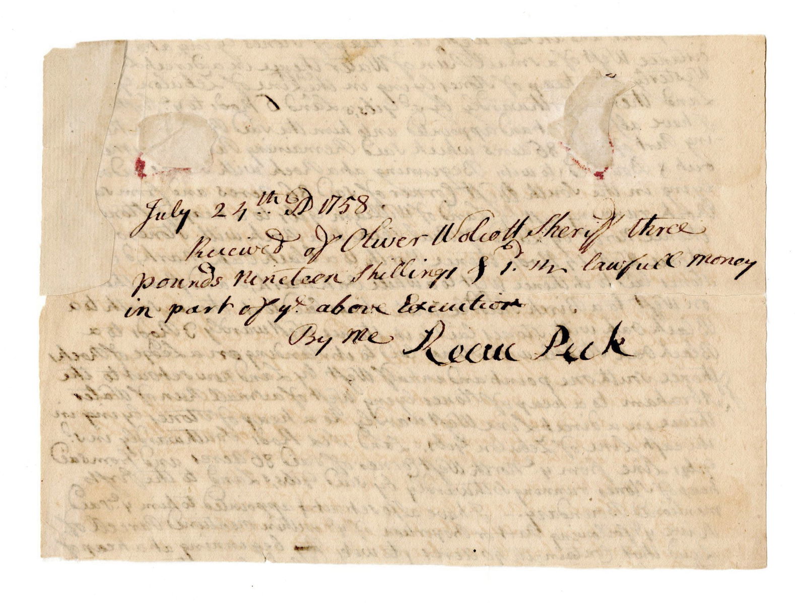 Declaration Signer Oliver Wolcott as Sheriff in Colonial CT (1 of 2)