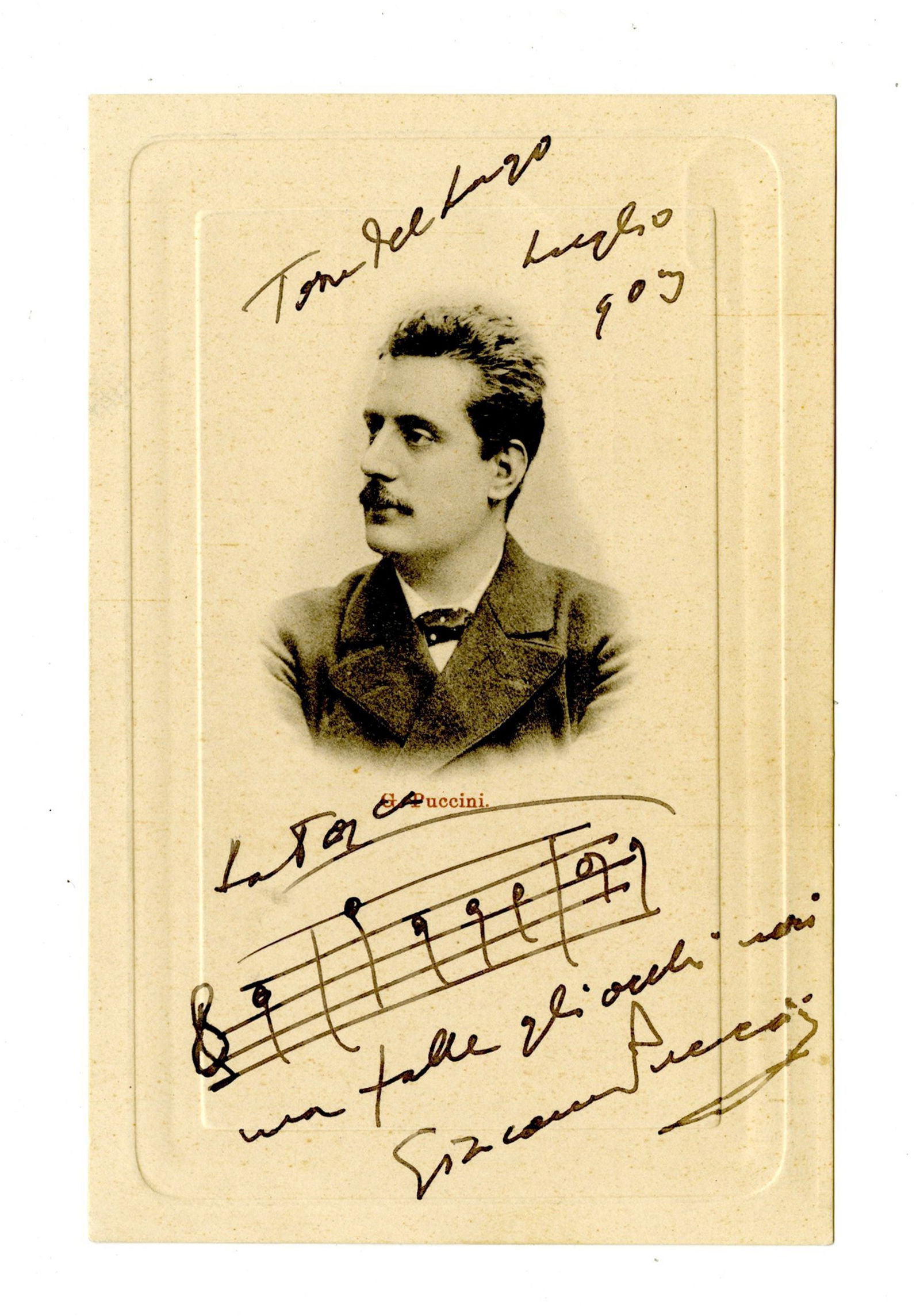 Giacomo Puccini Signed Postcard with a Musical Quote from "La Tosca" (1 of 4)