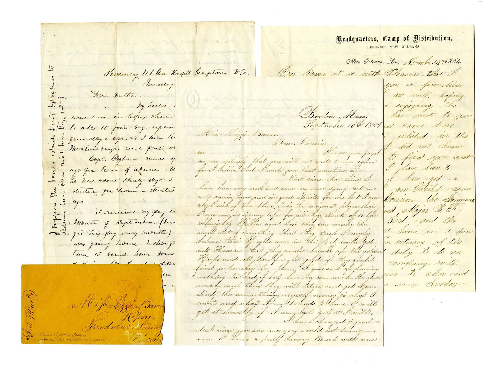 Three Pro-Lincoln Civil War Letters During 1864 Election (1 of 7)