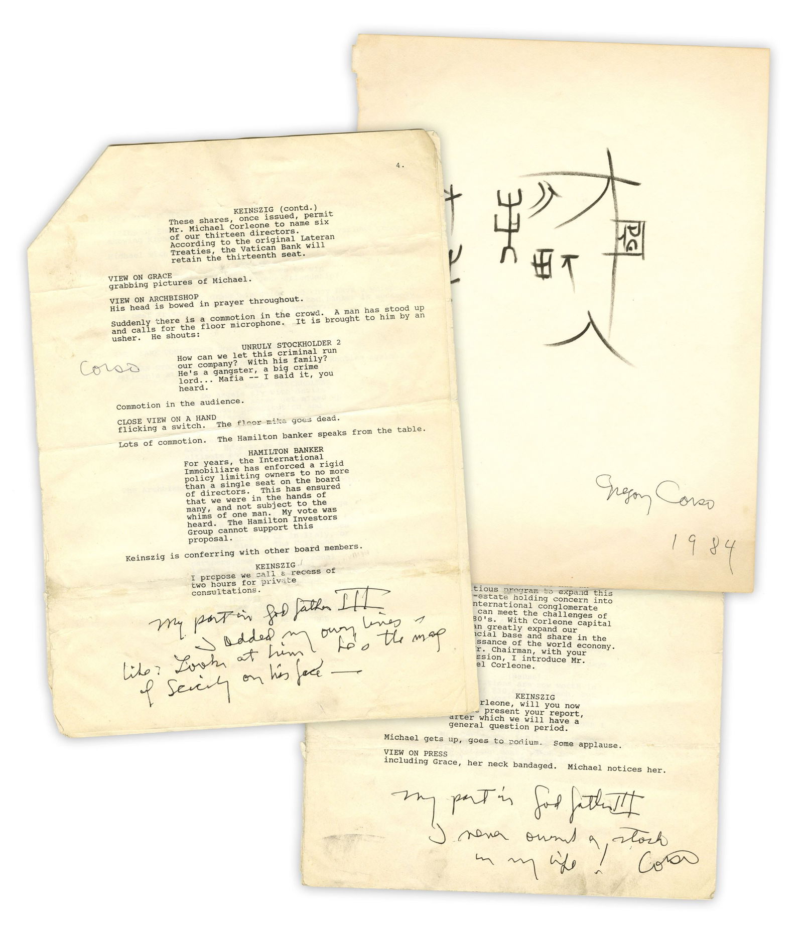 Beat Poet Gregory Corso Signed "Godfather III" Script Plus Bonus Drawings (1 of 9)
