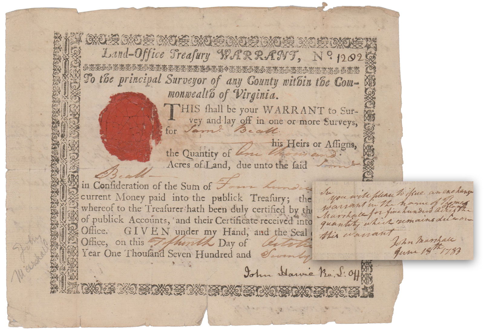 John Marshall Receives Virginia Land from His Dad During Rev War (1 of 4)