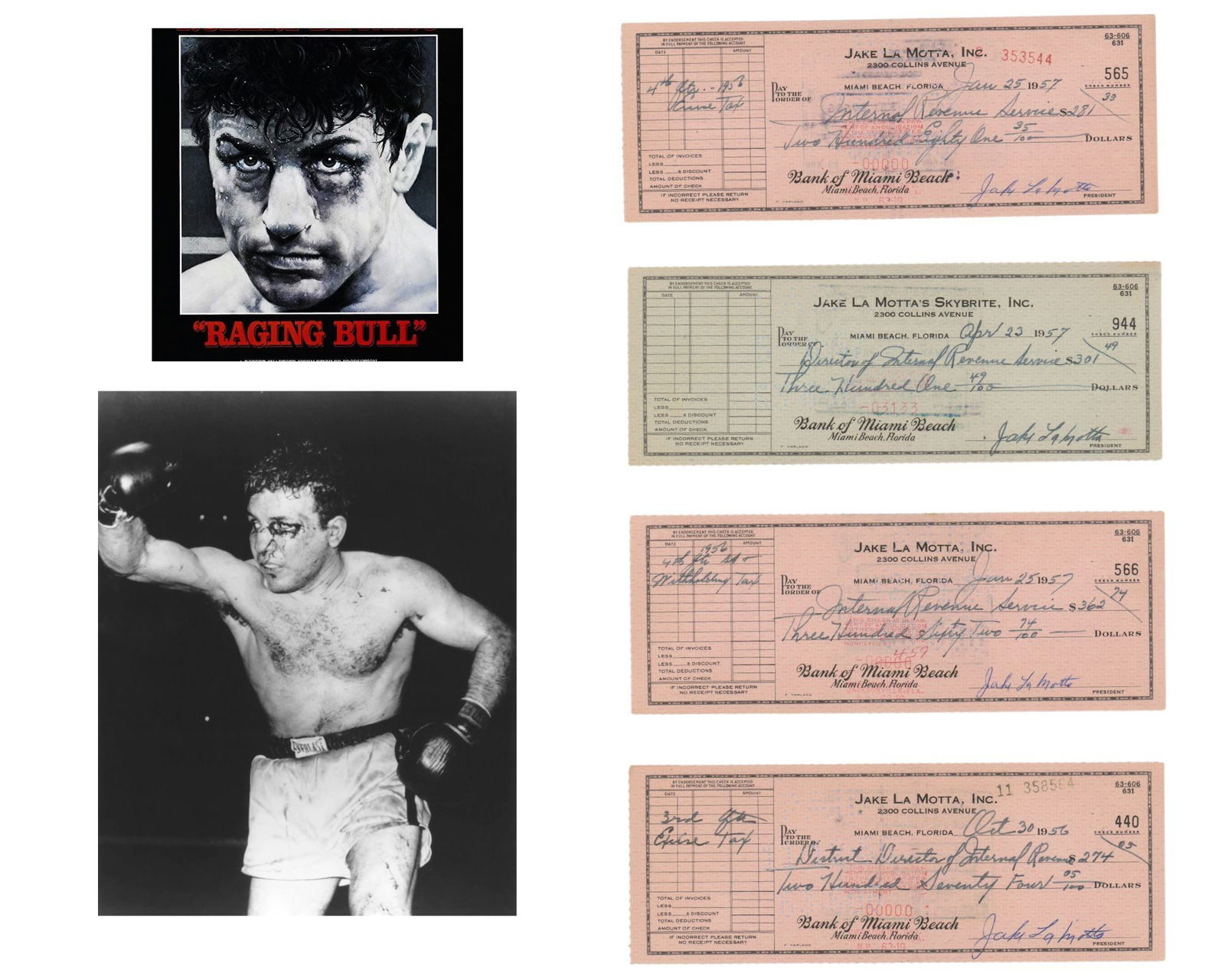 Jake LaMotta Signed Check Collection Paying Taxes. 4 Total Checks from the Vicki LaMotta Collection! (1 of 3)