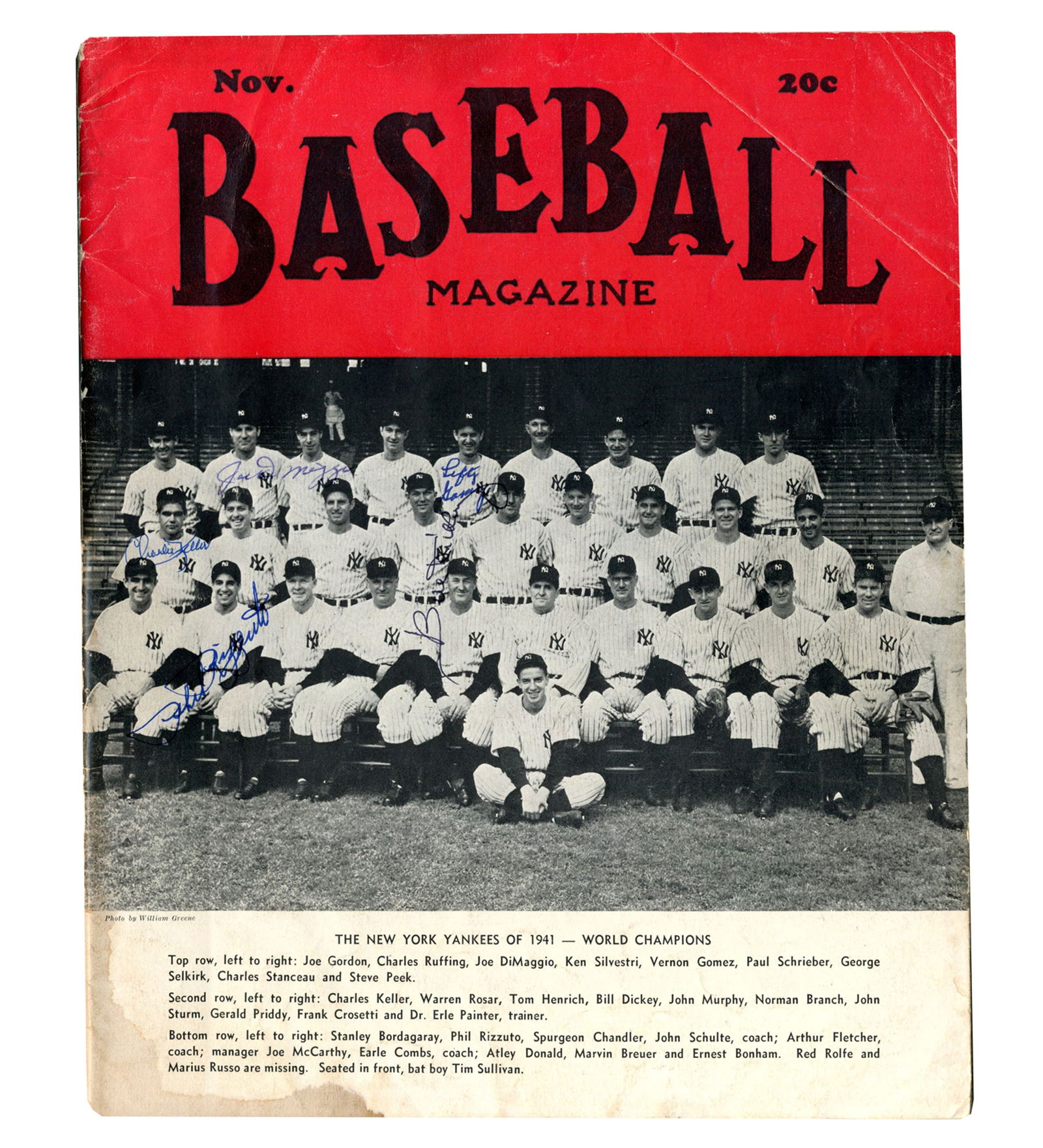 1941 Yankees World Series Champions! Stellar Signatures from Joe DiMaggio, Lefty Gomez, Charlie Kell (1 of 6)