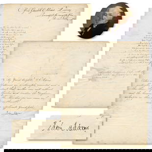 John Adams "Virtue and Happiness...neither can exist without the other." Signed Instructions to Live: John Adams "Virtue and Happiness...neither can exist without the other." Signed Instructions to Live By, Dedicated to His Granddaughter. A 1p letter signed by former 2nd U.S. President John Adams (173