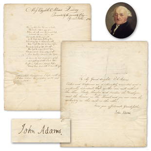 John Adams "Virtue and Happiness...neither can exist without the other." Signed Instructions to Live: John Adams "Virtue and Happiness...neither can exist without the other." Signed Instructions to Live By, Dedicated to His Granddaughter. A 1p letter signed by former 2nd U.S. President John Adams