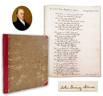 J. Q. Adams Rare Signed Poem, Louisa Adams, & 25+ Family & Friends Sign Teenager's Friendship Album: John Quincy Adams, Louisa Catherine Adams, & 25+ Family & Friends Sign Teenager's Friendship Album A friendship album signed by John Quincy Adams, Louisa Catherine Adams, Thomas Boylston Adams
