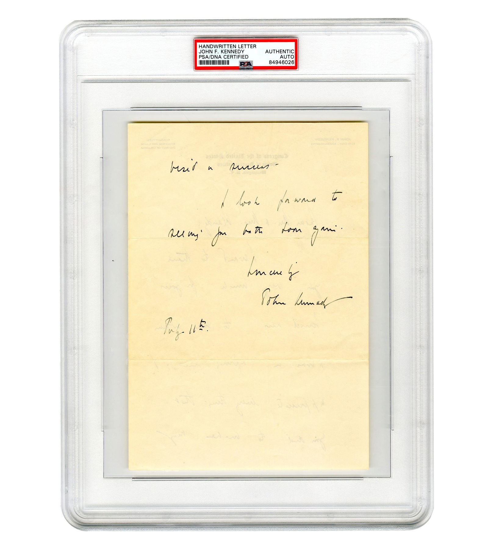 JFK as MA Representative, Rare Fully Signed ALS, PSA Slabbed and Graded (1 of 5)