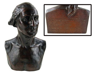 George Washington 19th C. Bronze Bust After Houdon, MacDonald By Henry-Bonnard Bronze Co.: George Washington 19th C. Bronze Bust After Houdon, MacDonald By Henry-Bonnard Bronze Co. A bronze bust of 1st U.S. President George Washington (1732-1799) made by the Henry-Bonnard Bronze Company of
