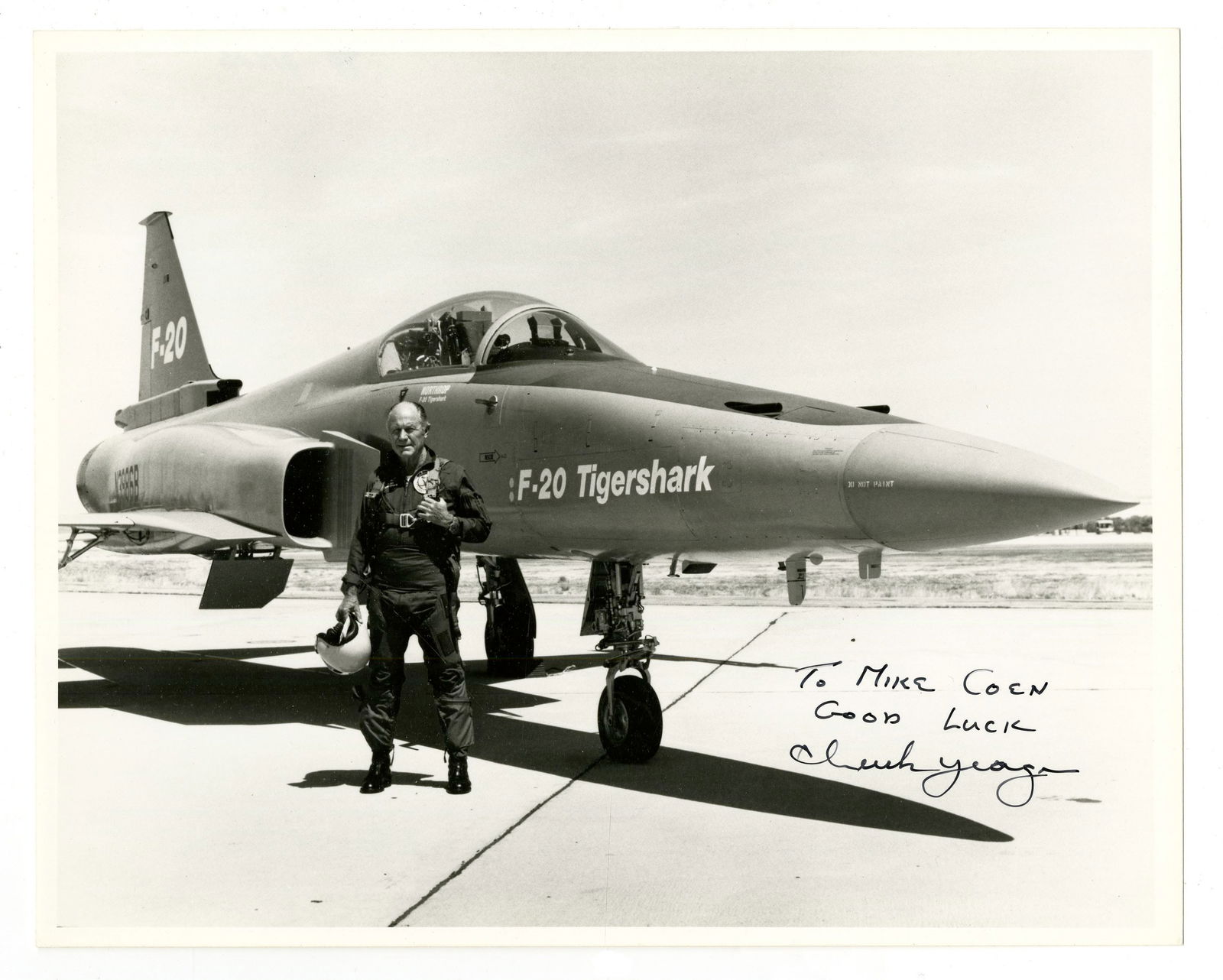 Chuck Yeager Signed Photo with F-20 Tigershark (1 of 2)