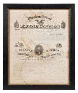 Rare Emancipation Proclamation Broadside: Rare Emancipation Proclamation Broadside Broadside Engraving, "Proclamation of Emancipation", 1p, 17" x 21" sight, Washington, D.C., January 1, 1863. At lower margin: "Entered according to act of cong