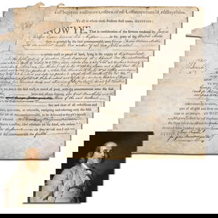 Benjamin Franklin Boldly Signed DS as President of the Supreme Executive Council of Pennsylvania: Benjamin Franklin Boldly Signed DS as President of the Supreme Executive Council of Pennsylvania. Benjamin Franklin (1706-1790). Partially Printed Document Signed, "B. Franklin", at left margin, with