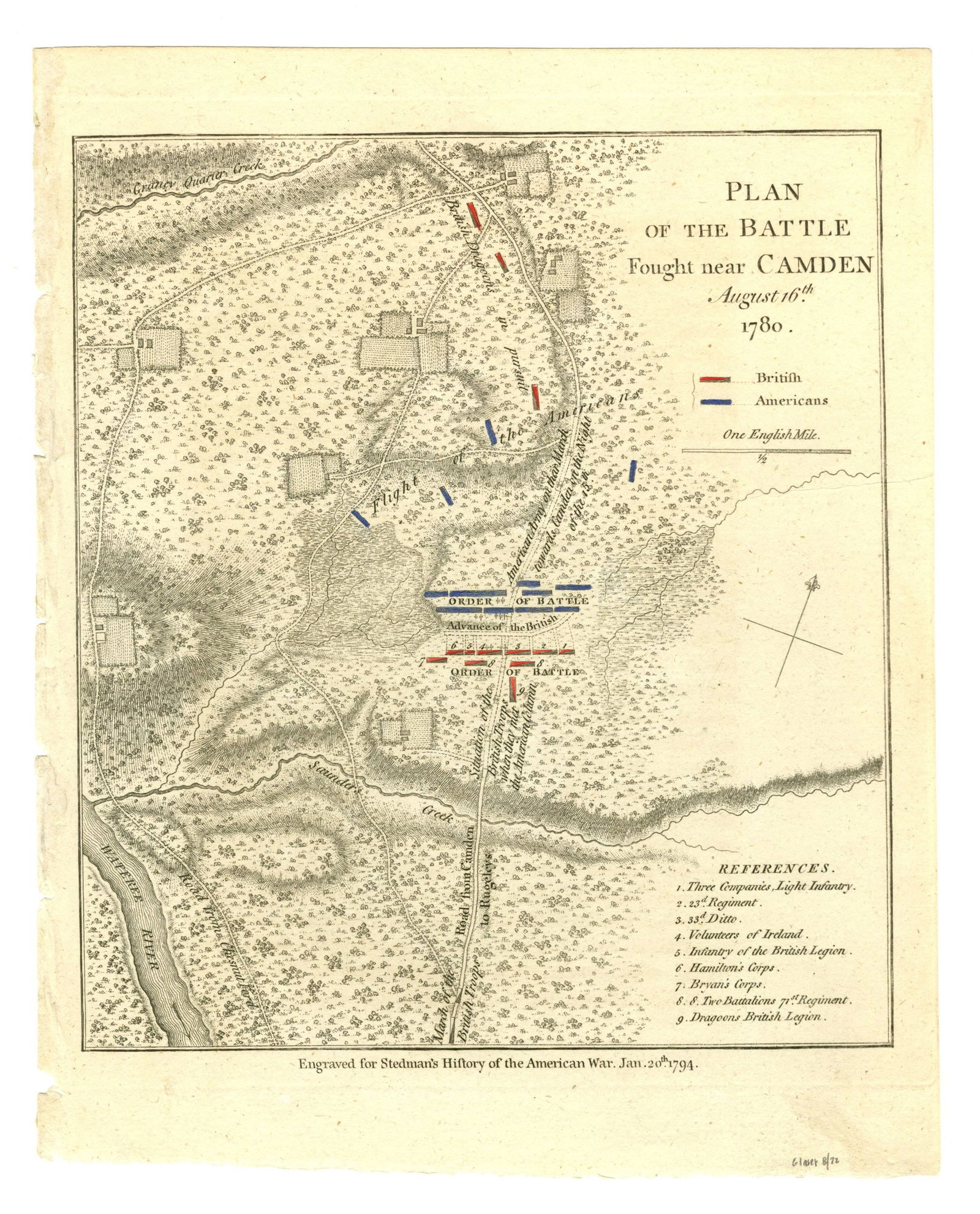 1794 Map Depicting Battle of Saunder's Creek- A "Disastrous Defeat" for the Revolutionaries (1 of 3)