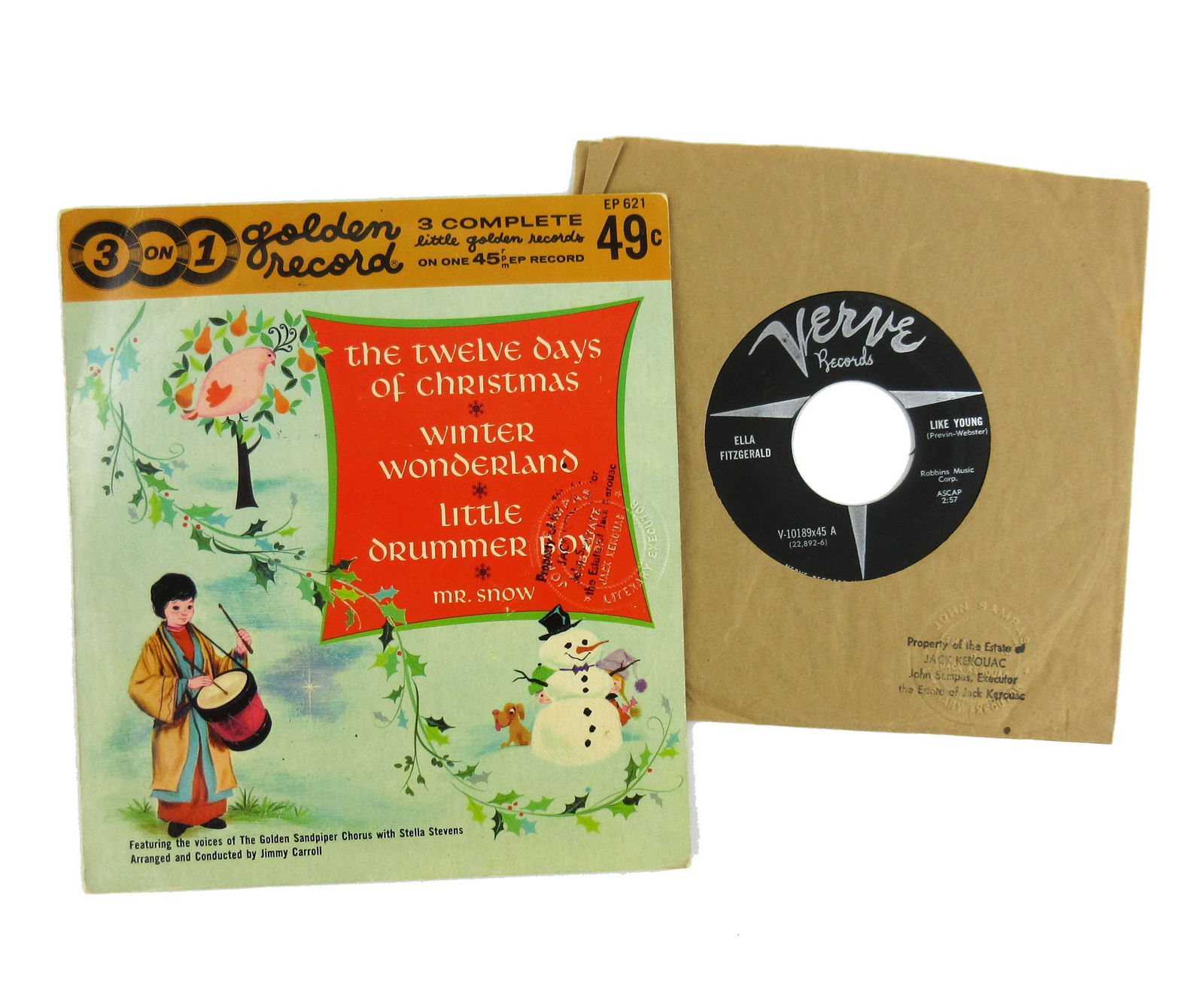 Jack Kerouac 3 Personally-Owned 45 Records: Ella Fitzgerald & Xmas Music (1 of 11)