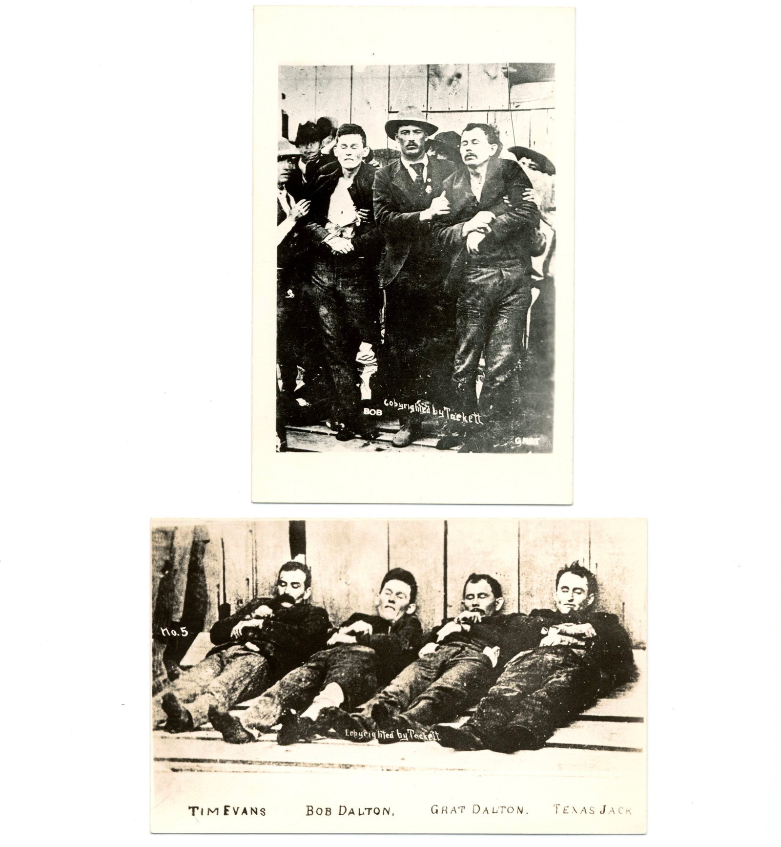 Dalton Gang After the Coffeyville Bank Robbery Vintage RPPC Collection.: Dalton Gang After the Coffeyville Bank Robbery Vintage RPPC Collection. Real Photo Postcard, 5.5" x 3.5", of a deceased Bob Dalton & Grat Dalton being held up by townspeople after being shot