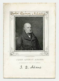 J.Q. Adams Signed Portrait, Maybe Earliest Signed Presidential Image! Beautiful Orig. Frame, Bonus: J.Q. Adams Signed Portrait, Maybe Earliest Signed Presidential Image! Beautiful Orig. Frame, Bonus Pin An engraved miniature portrait boldly signed by 6th U.S. President John Quincy Adams (1767-1848)