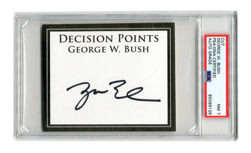 George W. Bush Signed PSA NM 7 "Decision Points" Bookplate: George W. Bush Signed PSA NM 7 "Decision Points" Bookplate A piece of promotional material signed by 43rd U.S. President George W. Bush (born 1946) as "George Bush" at center to advertise his