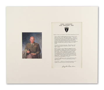 Dwight Eisenhower Signed Souvenir Typescript of D-Day Order: Dwight Eisenhower Signed Souvenir Typescript of D-Day Order A souvenir typescript of the Order of the Day from June 6, 1944, issued by Supreme Allied Commander Dwight D. Eisenhower (1890-1969), and