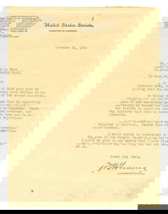 Warren Harding TLS as Senator Re: Election of 1918: Warren Harding TLS as Senator Re: Election of 1918 TLS, 1p, measuring 8" x 10.5", dated November 16, 1918, Washington, D.C. A letter from then-Ohio senator Warren G. Harding to one George C. Dyer of