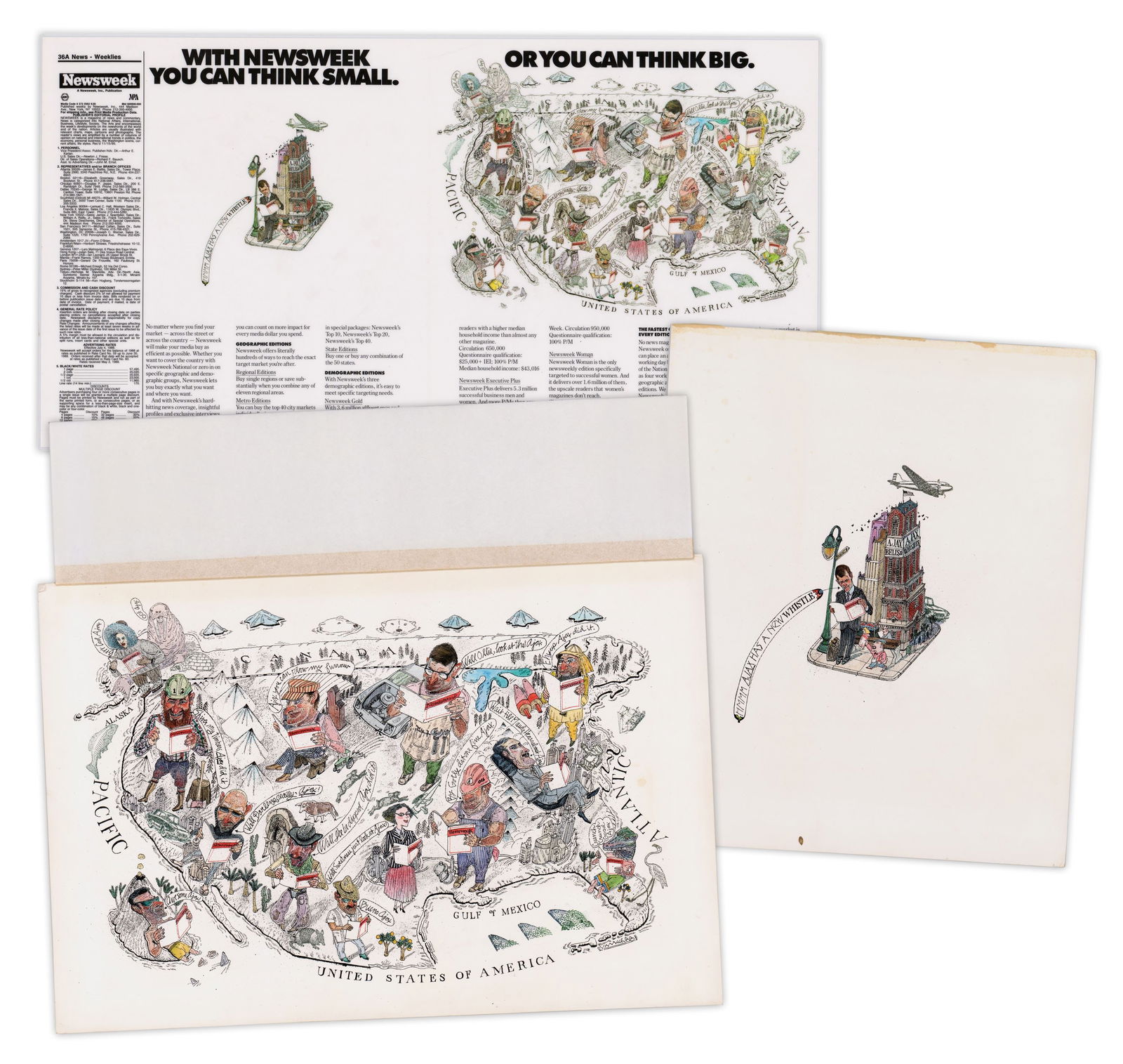 (2) Original Illustrations by Jack Unruh, Featured on "Newsweek" Promotion (1 of 5)