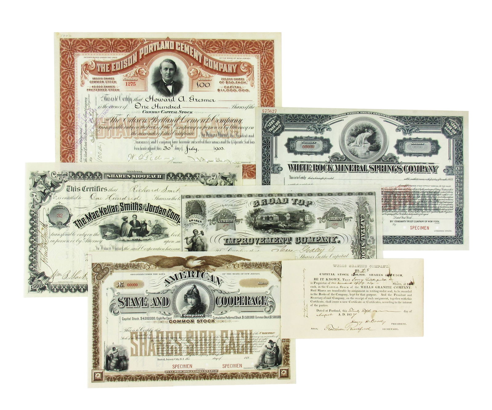 Six Late 19th & Early 20th C. Logging & Mining Stock Certificates (1 of 2)
