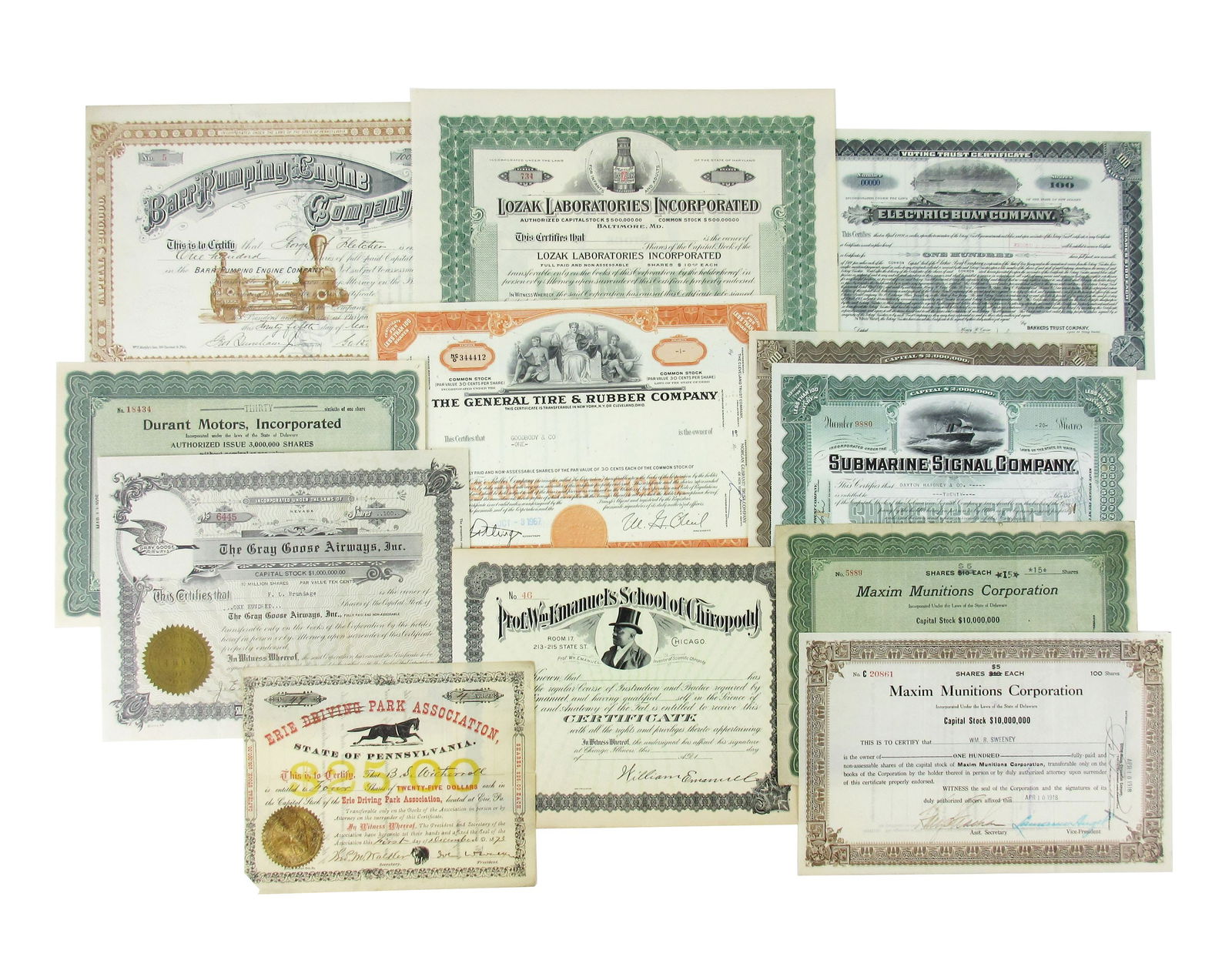 Mixed Lot [12] Late 19th & 20th C. Science & Technology Stock Certificates (1 of 3)