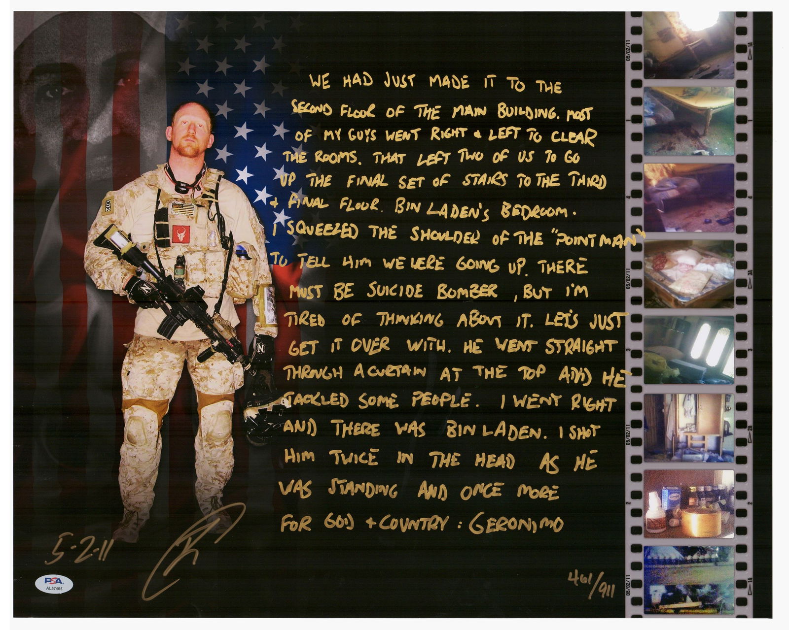 U.S. Navy SEAL Robert O'Neill Signed LE/911 Osama Bin Laden 16x20 Story PSA/DNA (1 of 3)