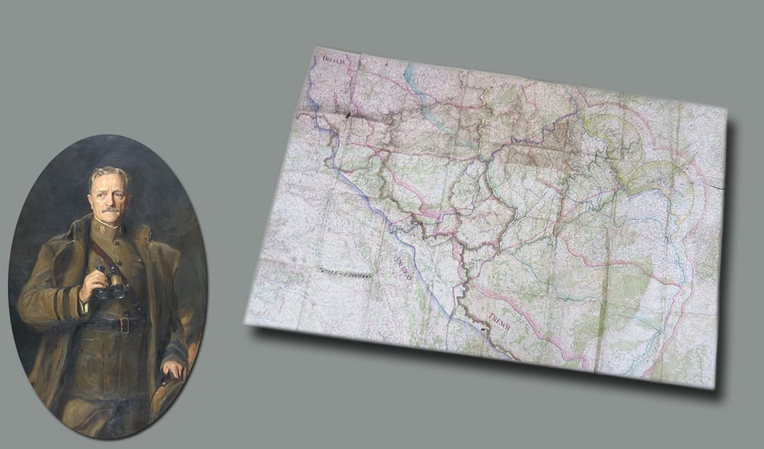 Pershing Off. Map of the Amer. Zone of Occupation in Germany Following World War I, Used by a Member (1 of 2)