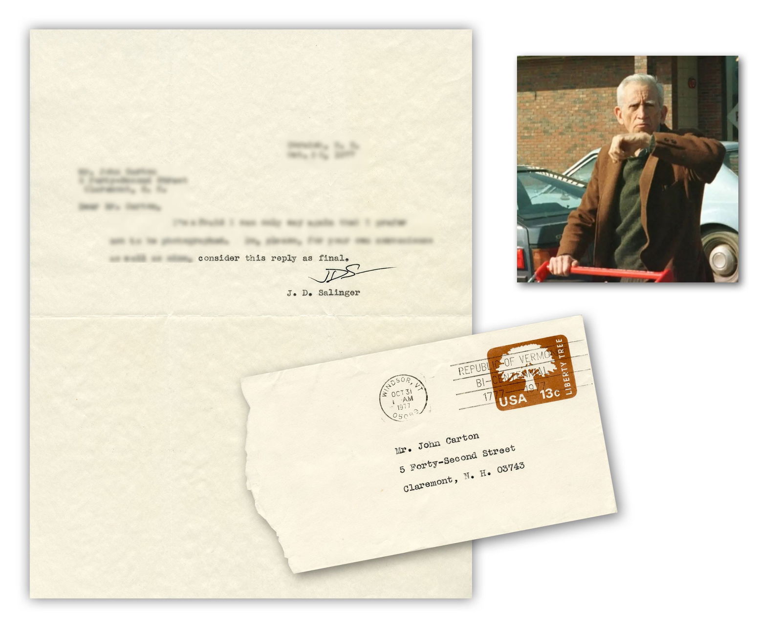 J.D. Salinger TLS About Being Photographed: "consider this reply as final" (1 of 4)