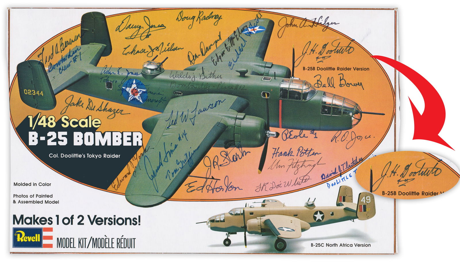 Doolittle & 24 of His Raiders Group Signed B-25 Bomber Model Print (1 of 3)
