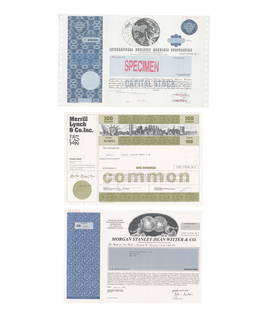 IBM, Merrill Lynch, and Morgan Stanley Three Stock Certificates!: Stocks and Bonds Various, ca. 1960s and 1998 IBM, Merrill Lynch, and Morgan Stanley Three Stock Certificates! Archive A collection of three stock certificates from IBM, Merrill Lynch, and Morgan