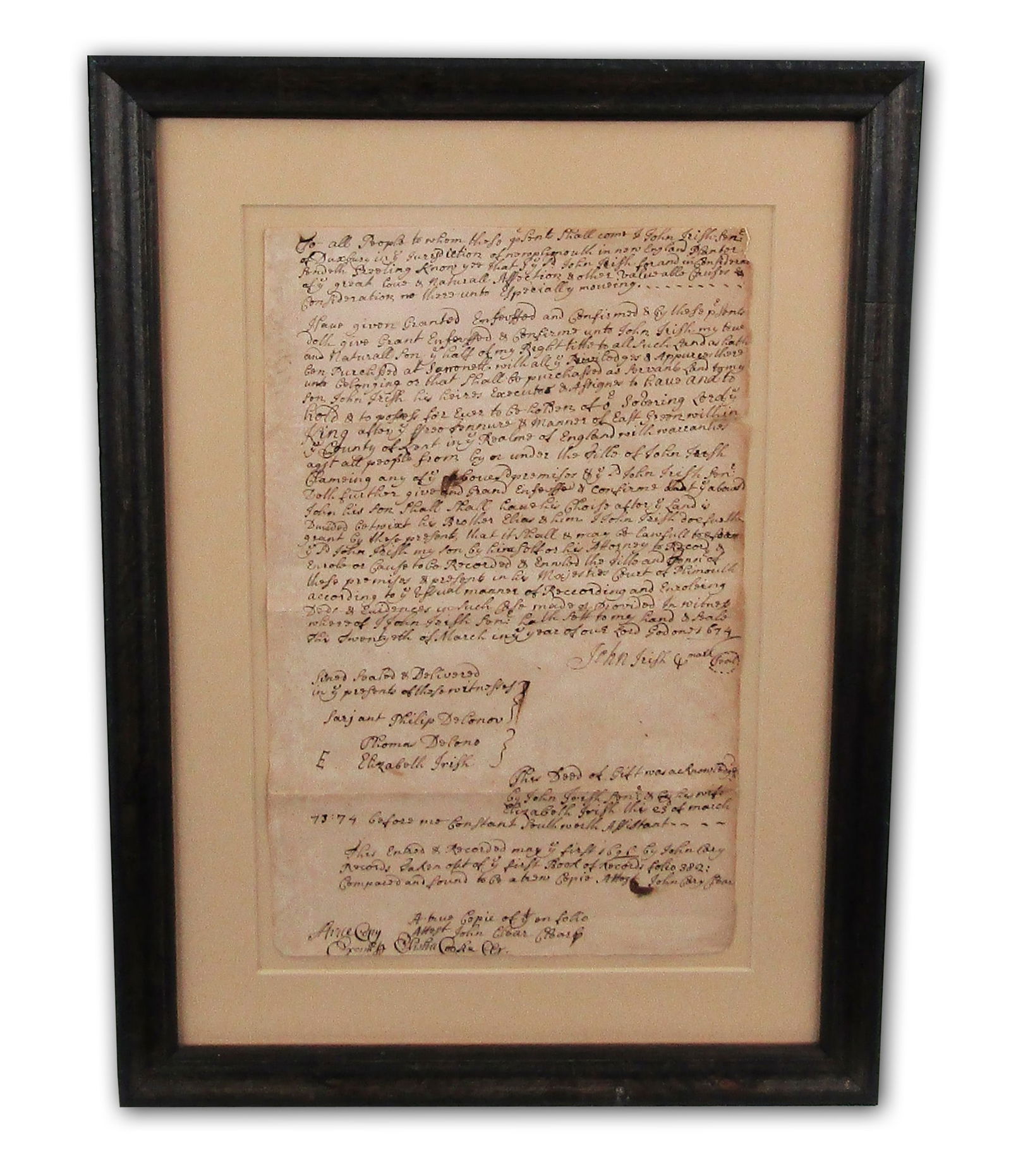 1696 Deed Signed by Elisha Cooke, Sr., With Interesting Bradford, Standish, & Delano Family (1 of 8)