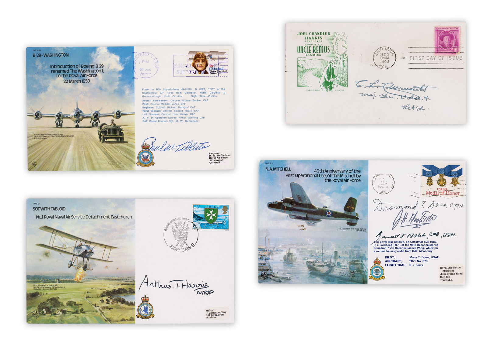 Military Aviators (4) Signed FDC & Limited Edition Covers ft. British & Amer. Pilots (1 of 5)