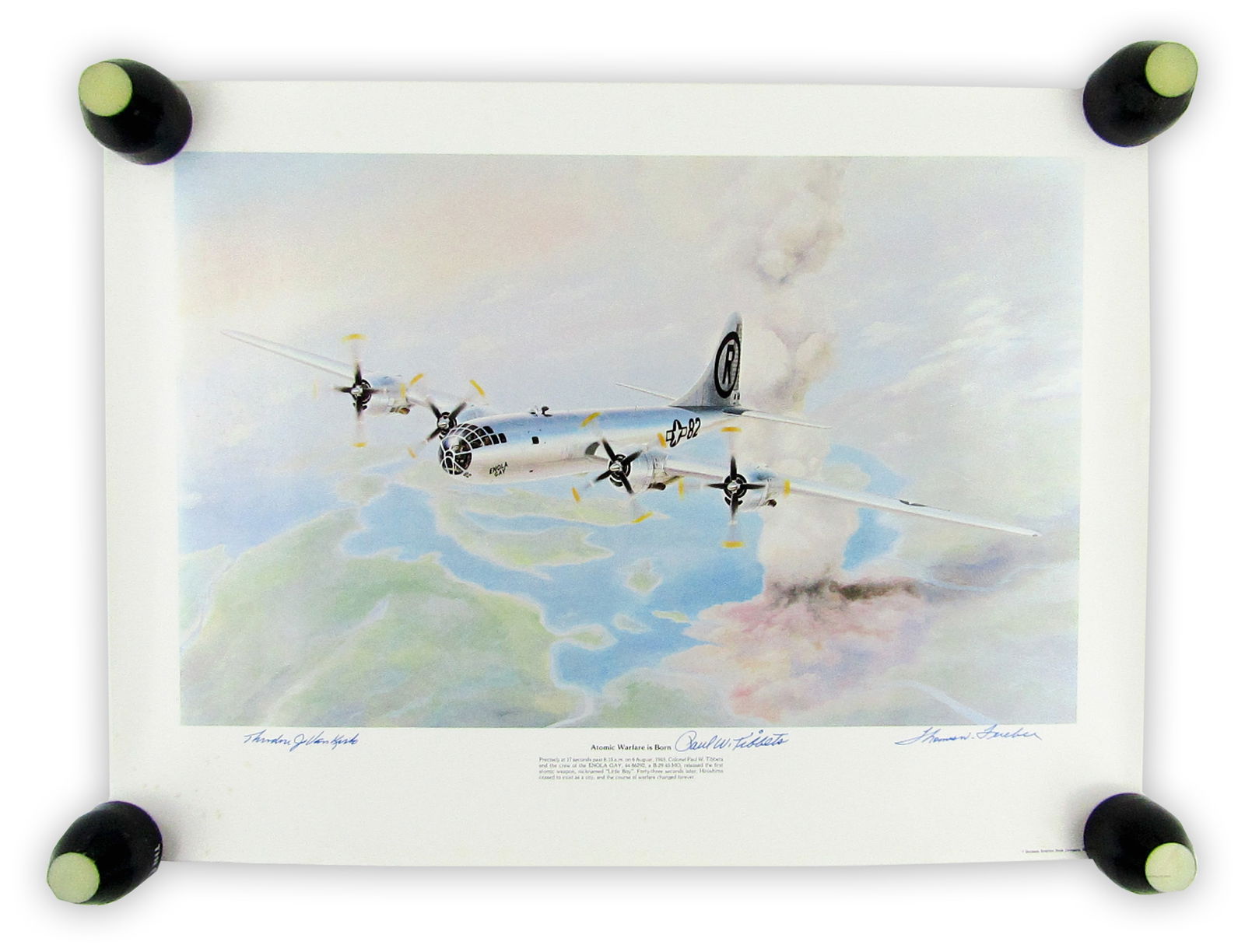 Enola Gay Crew Signed Poster "Atomic Warfare is Born": Tibbets, Van Kirk, & Ferebee (1 of 5)