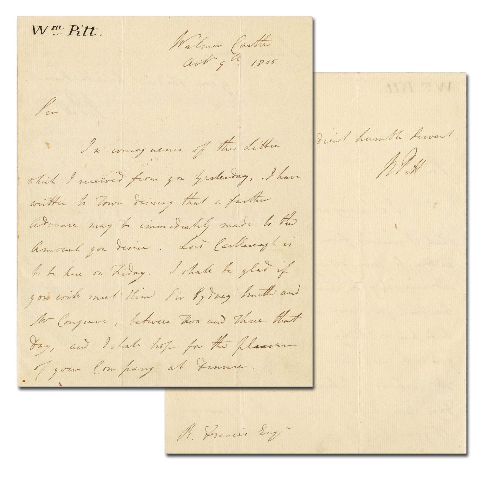 William Pitt the Younger ALS as Prime Minister (1 of 4)