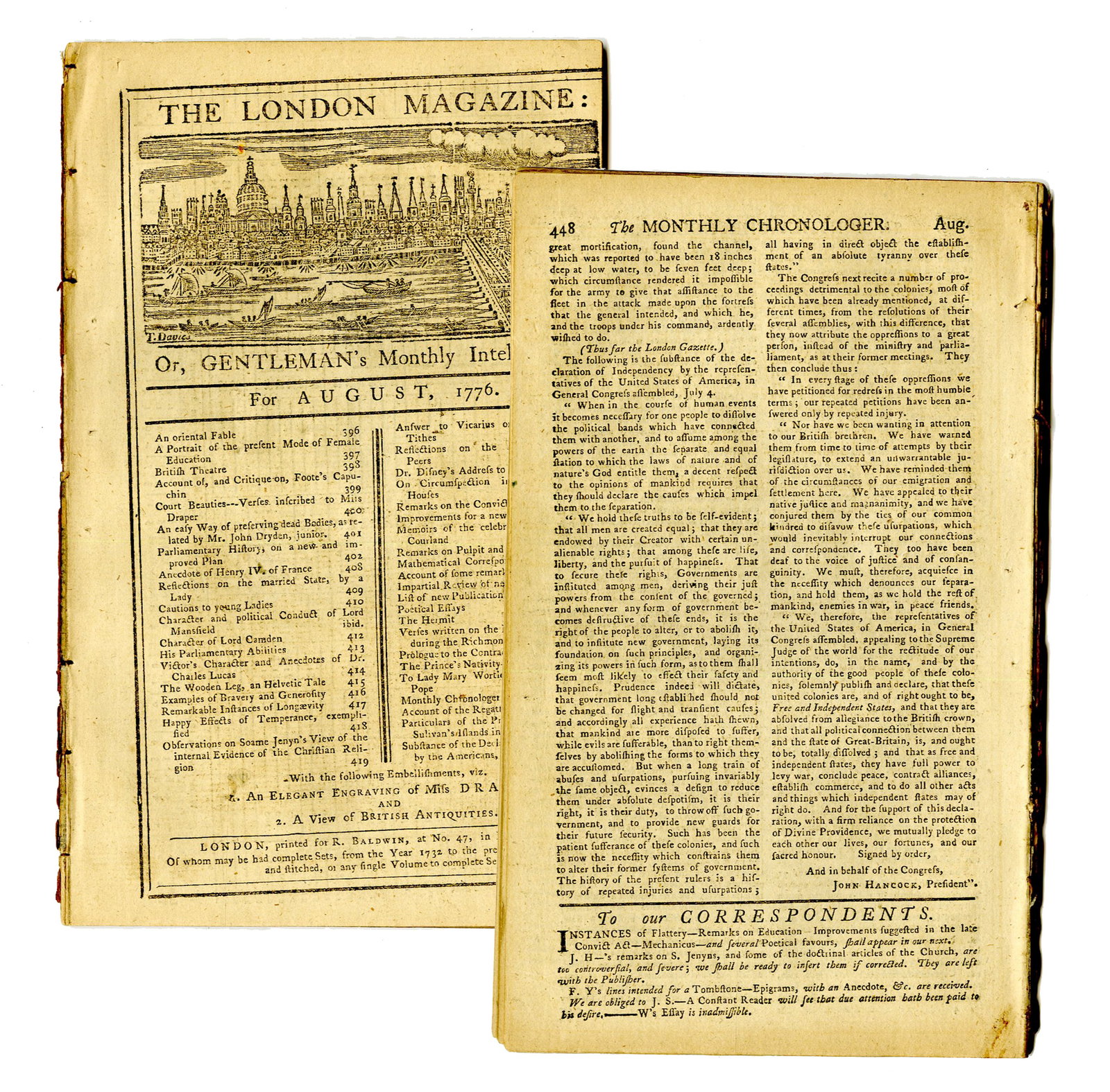 Early Declaration of Independence Appearing in "The London Magazine - August 1776" (1 of 6)