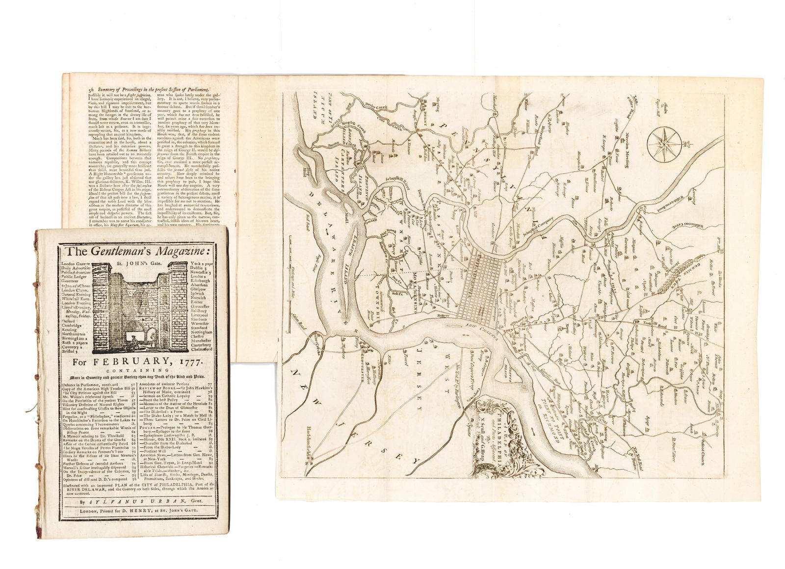 Feb. 1777 Issue of The Gentleman's Magazine with Superb Map of Philadelphia (1 of 5)