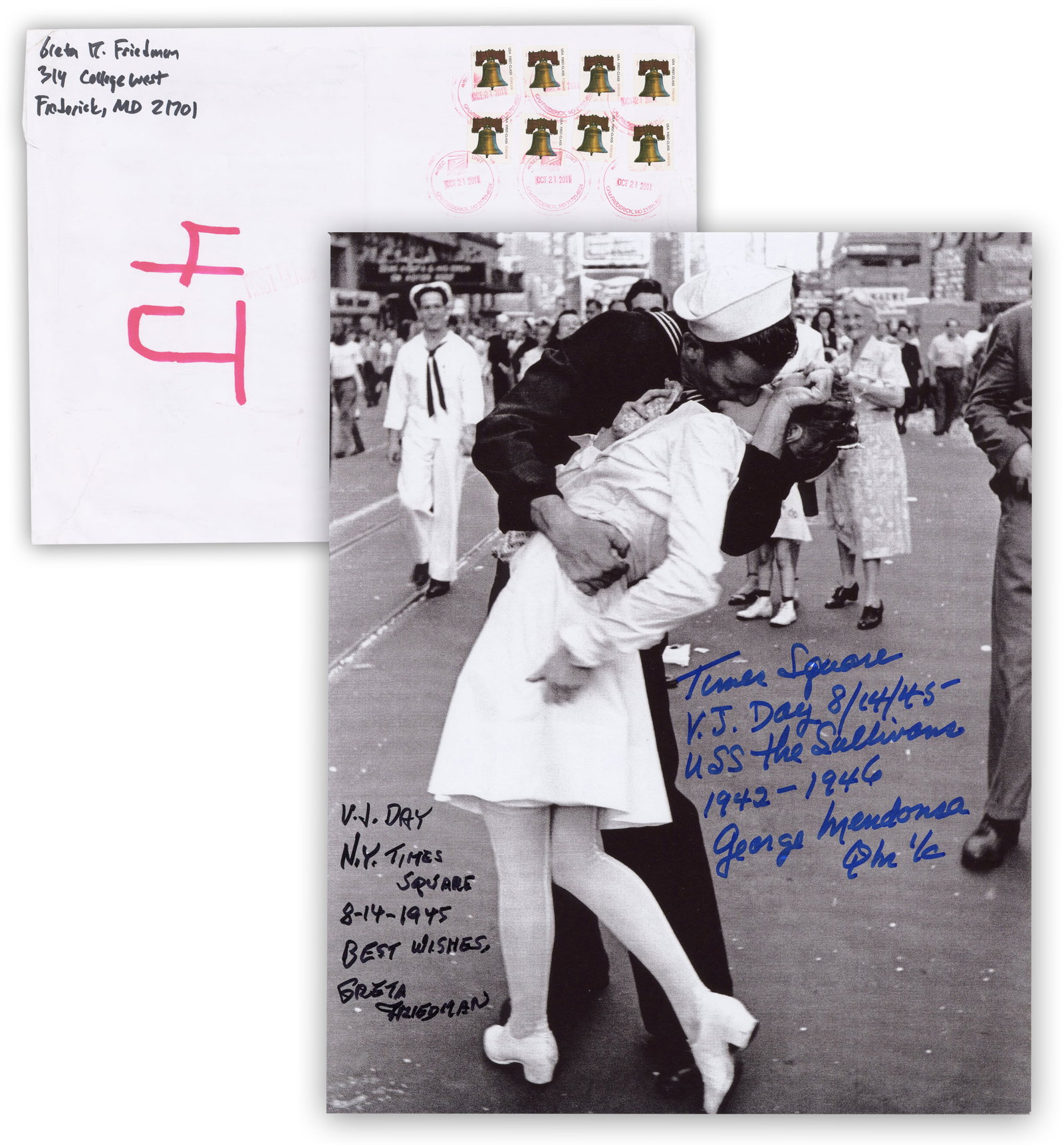 "V-J Day in Times Square" Kissing Subjects 2x Signed Souvenir Photo! (1 of 12)