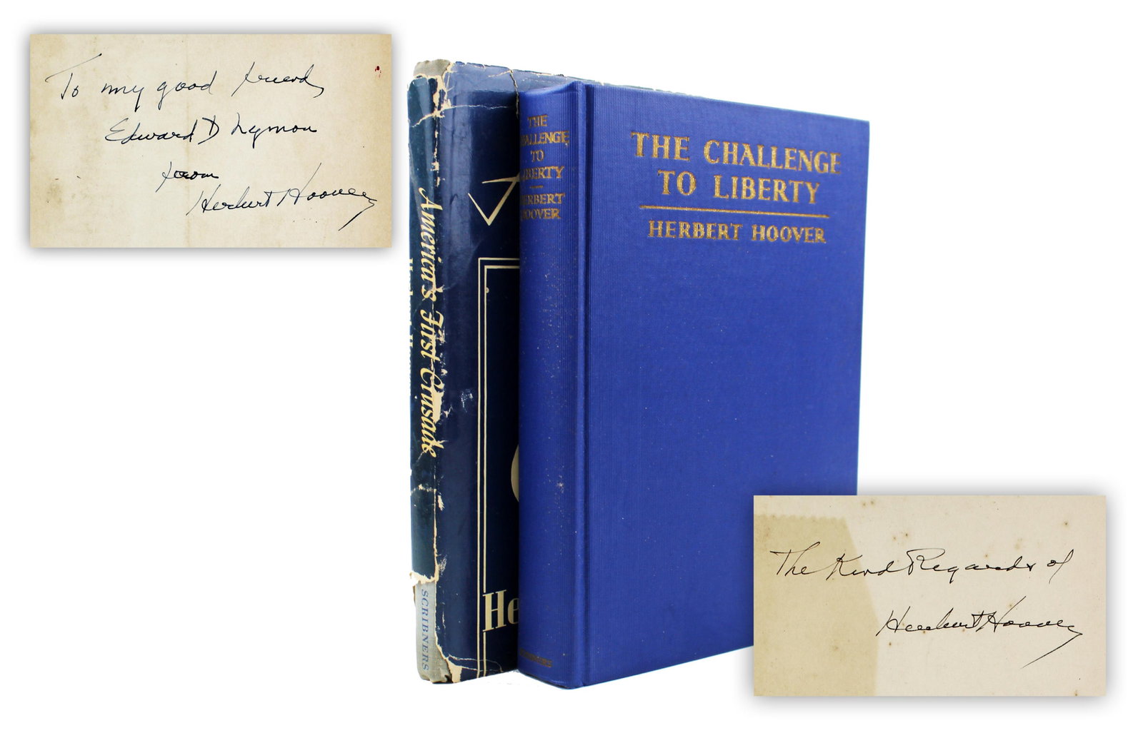 Herbert Hoovers Signs Two Copies of His Books "America's First Crusade" and "The Challenge to (1 of 13)