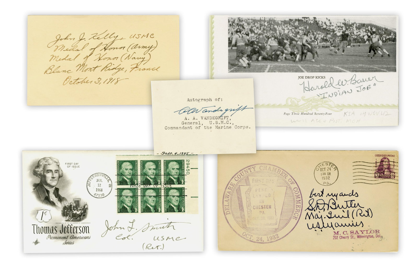 Rare Grouping of 5 U.S.M.C. Medal of Honor Recipients- Bauer, Butler, Kelly, & More! (1 of 6)