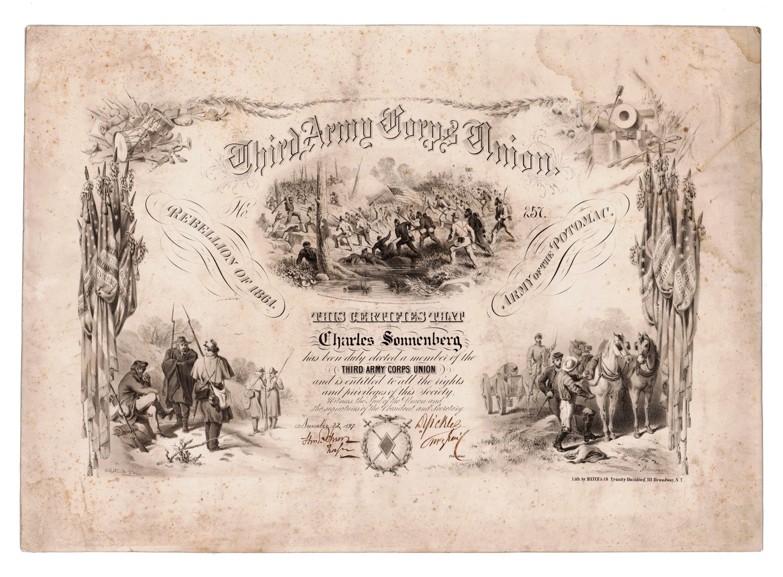 Daniel Sickles Signed 3rd Union Army Membership Certificate to Jewish Soldier (1 of 3)